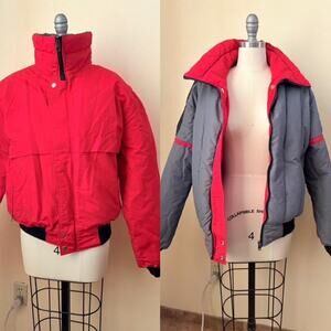 Vintage Swing West Red Puffer Ski Jacket Made USA Reversible Insulated S/M